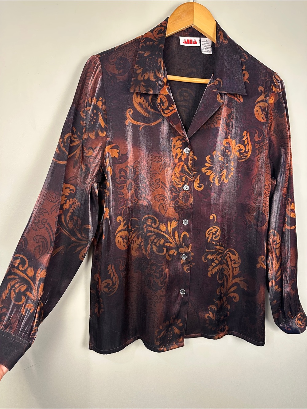 Vintage Rayon blend Alia button down blouse Whimsigoth dark romantic officecore